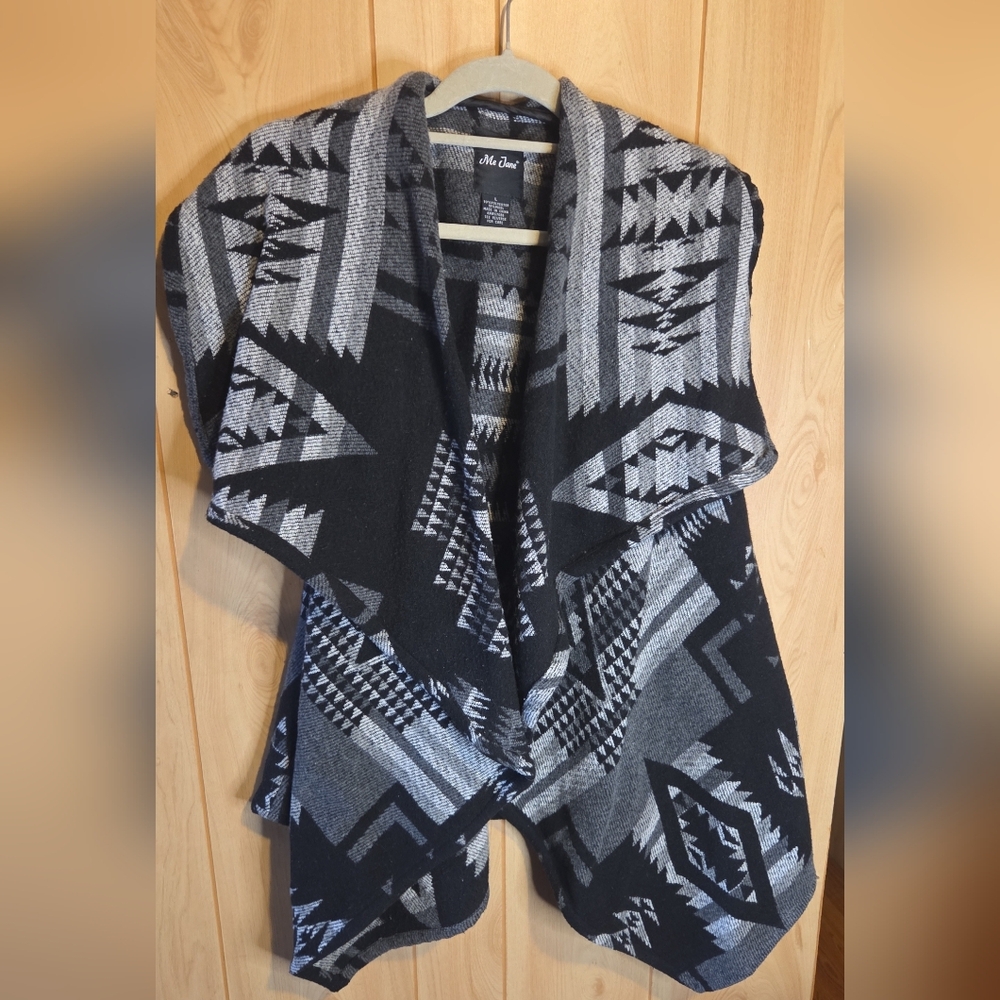 Me Jane Open Front Aztec Print Wool Vest Womens Size Large
